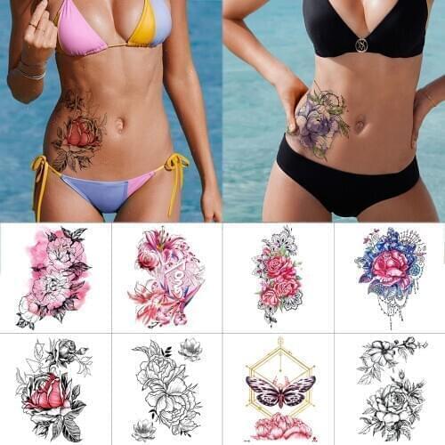 Flower temporary tattoo stickers Rose lily jasmine Waterproof colour tattoos Ink color flower tattoo women Body tattoo