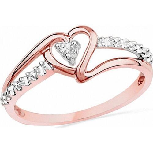 Hainon Distribution Fashion Women Rose Gold Color Heart Cut Design White CZ Wedding Engagement Finger Love Rings