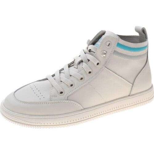 2021 White Shoes Woman Flats High Top Sneakers Spring Woman Fashion Casual Lace-up White All-match Board Shoes