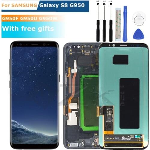 Red Burn SUPER AMOLED S8 LCD Display With Frame for SAMSUNG Galaxy G950 G950U G950W G950F Digitizer Touch Screen Assembly