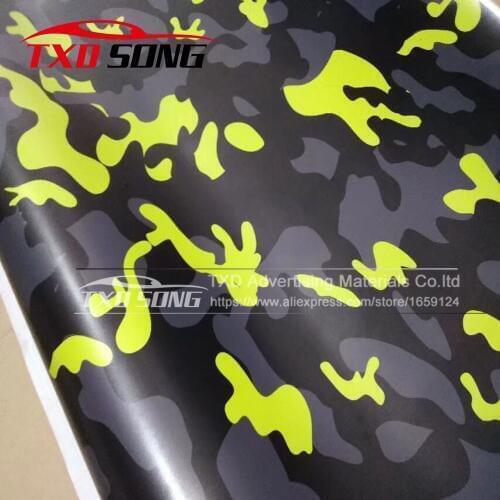 10/20/30/40/50/60X152cm/Lot Yellow Black camouflage car wrap film with air bubble auto stickers camo vinyl foil Cover