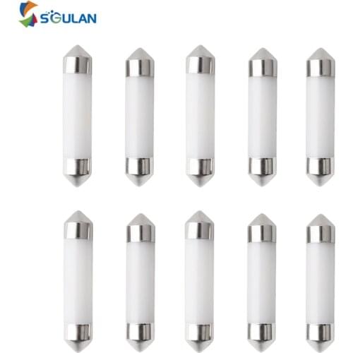 10 pcs Pure White COB 31MM 36MM 39MM 41MM Festoon LED Car Bulb 5000K Glass Housing Auto Trunk Lamp 12V License Plate Dome Light