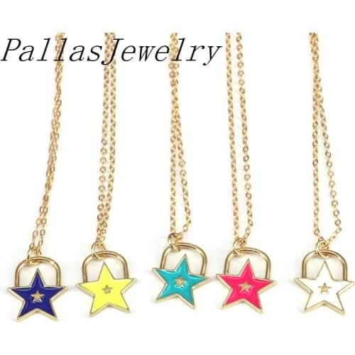 10Pcs,Gold Color Enamel Star Party Womens Pendant Necklace Fashion Female Choker Necklaces Jewelry