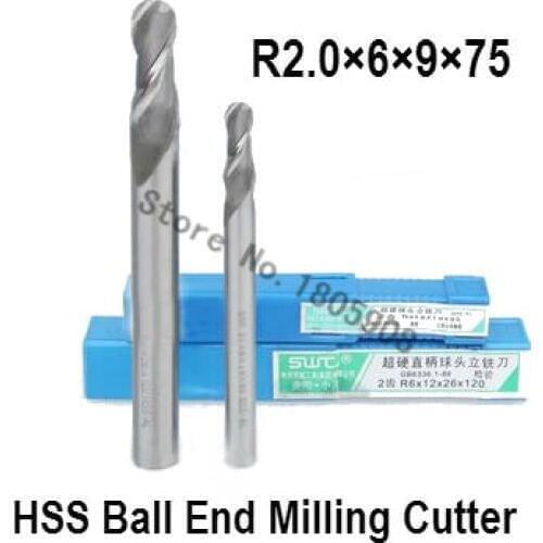 2PCS lengthening R2.0 high speed steel ball end milling cutter, straight shank white steel cutter, R alloy milling cutter