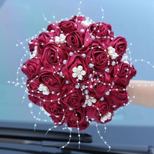 2021 New Pearl Ribbon Rose Hand In Hand with Flowers and Water Drill Bride Holding Flowers