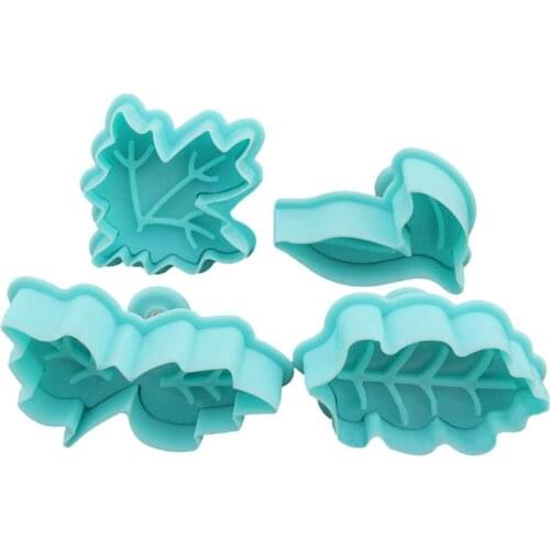 4Pcs/set Leaf Shape Food Grade Plastic Cookie Mold Embossing Baking Mould Fondant Embosser Die 3D Biscuit Cake Molds