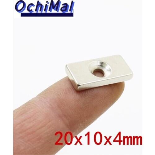 50pcs/100pcs NdFeB Fix Magnet 20x10x4 mm with M4 Screw Countersunk Hole Block N42 Neodymium Rare Magnet 20*10*4-4