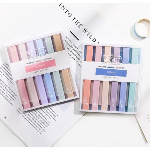 6pcs Soft Tip Eye protection Highlighter Light Color Marker Pen DIY Photo Album Journal Fluorescent Pen School&Office Stationery