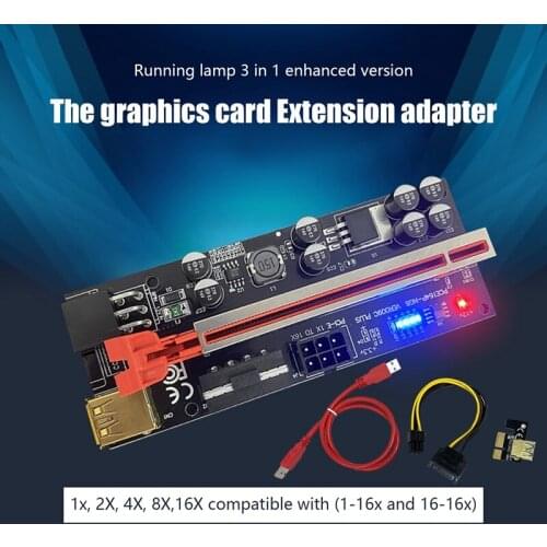 HOT-VER009 Plus SATA Card Adapter with LED Light 8 Solid Capacitors PCIE 1X to 16X PCI-E Riser Card Extender USB 3.0 Cable