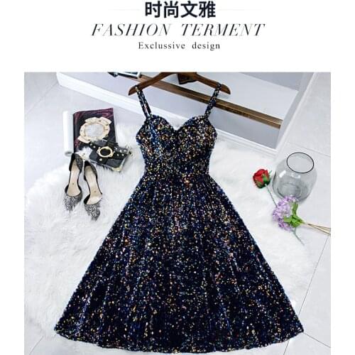 Banquet evening dress 2020 new look queen suspender Sequin lace temperament annual meeting