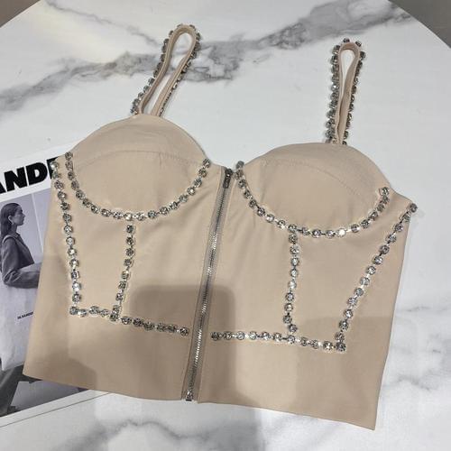 Shiny Rhinestone Camisole for Women 2021 Summer New Slim Temperament Strap Tube Top Lady Night Club Sexy Clothing