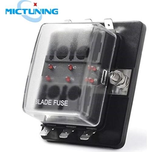 MICTUNING 6 Way ATC/ATO Auto Universal Blade Fuse Holder Box 6-Circuit Fuse Block with PC Cover Car LED Illuminated Accessories