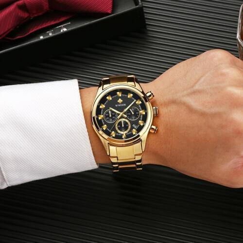 Relogio Masculino new Wrist Watches Men 2019 Top Brand Luxury WWOOR Golden Chronograph Men Watches Gold Male Wristwatch Man 2019