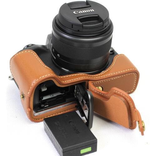 Black/Brown/Coffee PU Genuine Leather Half Camera Bag Case Cover For Canon EOS M5 With Storage Bag Bottom Opening Case