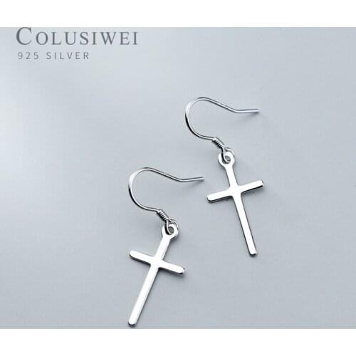 Colusiwei Trendy 925 Sterling Silver Simple Cross Drop Dangle Earring for Women Hook Earring Korea Style Fine Jewelry Brincos