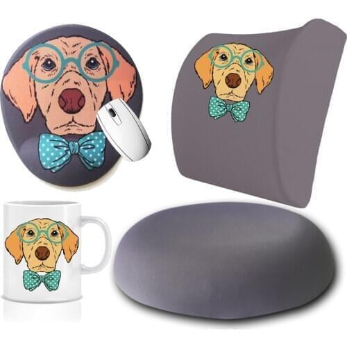 Custog Memory Foam Visco For Office Chair Waist Support Pillow & Seating Cushion & Mouse Pad & Mug Set Of 4 Sweet Dog