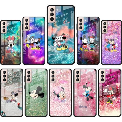 Mickey Minnie colorful for Samsung Galaxy S21 Ultra Plus A72 A52 4G 5G M51 M31 M21 Luxury Tempered Glass Phone Case Cover