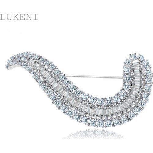 FXLRY New Exaggerate White Color AAA Cubic Zircon Geometry Hook Shape Brooches Wedding Bridal dinner Sweater Coat Acces