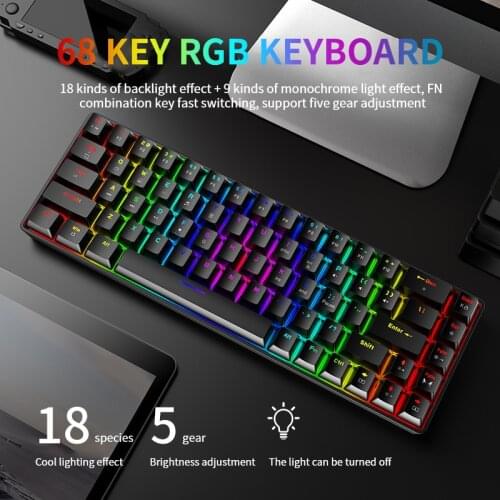 68 Key Mechanical Keyboard USB Wired RGB Backlit 60% Gaming Mechanical Keyboard Gateron Optical Switches Blue Red Brown Black
