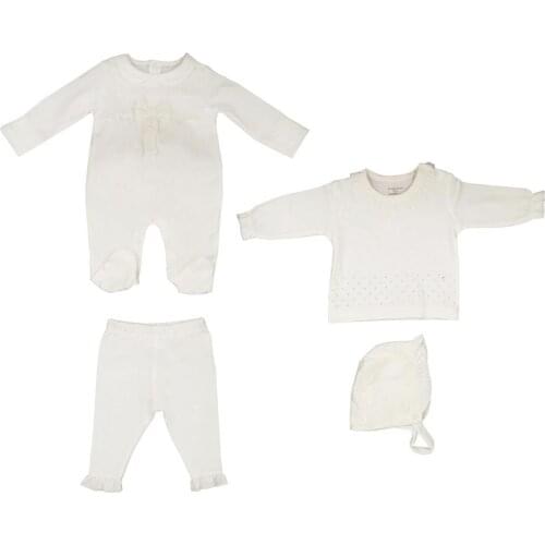 Andywawa AC21182 Smothing Special Newborn 4-Piece Jumpsuit Set Ecru