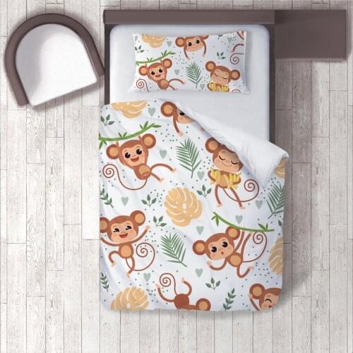 Duvet Cover Set Bedding Set Pillow Case for Baby and Kids Room 3D Printed Monkeys Brown Leafs Model 1335