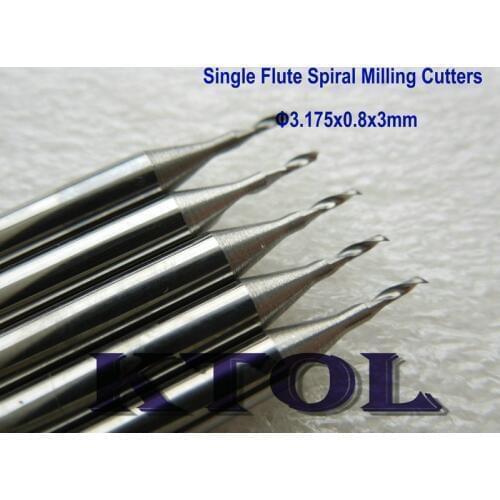 10pcs 3.175x0.8x3mm Single Flute Spiral Solid Carbide End Mill Tools, Wood End Mill Cutters Router Bits for CNC Milling Machine