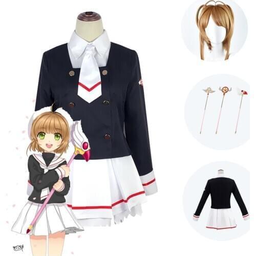Anime Cosplay costumes Cardcaptor Sakura costumes Top / Skirt / Tie / Socks / Wig Womens uniform Kinomoto Sakura school uniform