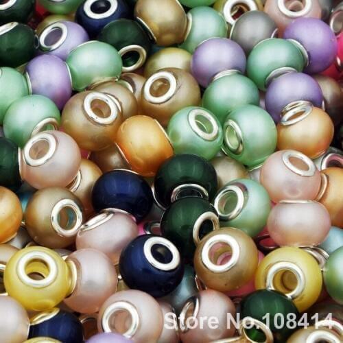 20Pcs/Lot 15mm Mixed Color DIY Jewelry Making Round Solid Color Glass Charms Beads Big Hole fit European Pandora Bracelet Bangle