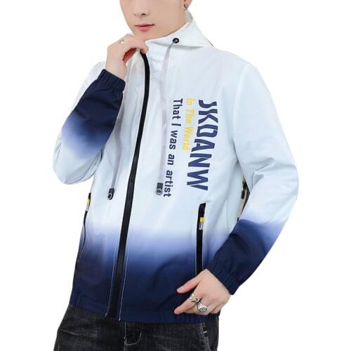 Gradient Color Hooded Mens Jacket Fashion Spring Autum Casual Streetwear Top Zipper Coats Male Outer Windbreaker Clothes M-3XL