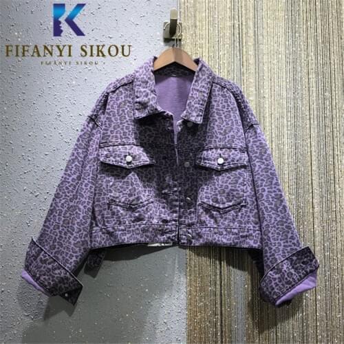 Jeans Jacket Women Short Coat Leopard Print Fashion Pocket Lapel Denim Jackets Female Loose Casual Jeans Coat Harajuku Jacket