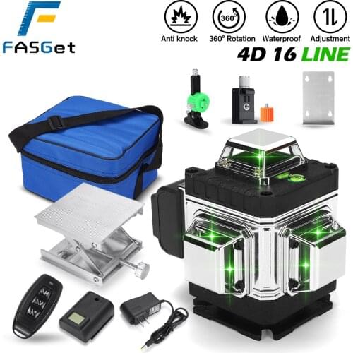 FASGET 16 Lines 4D Laser Level Level Self-Leveling 360 Horizontal And Vertical Cross Super Powerful Green Laser Level Automatic