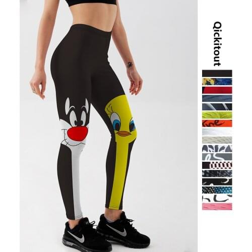 Qickitout Leggings 2018 Drop Shipping Fitness Pants Women Lovely Cartoon Cat and Duck Printed Women Cute Casual Leggings