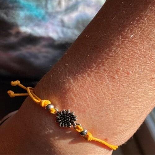 Macrame Sunflower Charm Bracelets Mama Gift Summer Beach Hand Made Hippie Jewelry Yellow Black Wax Rope Straps SUNFLOWER JK39F2