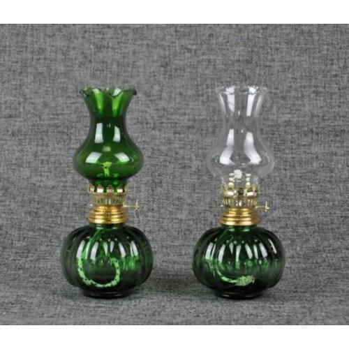 Small Size H18cm Nostalgia Green Glass Kerosene Lamp Lantern China Style Decoration Props Oil Lights Vintage Night Lights Lamp