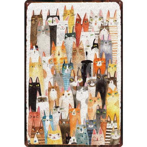 Cat Sign Plaque Metal Vintage Pet Retro Plate For Wall Poster Bar Cafe Home Art Retro Decor Cuadros DU-2876