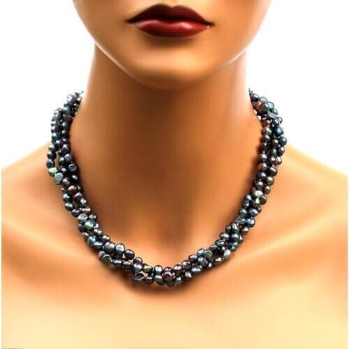 New Arrival Favorite Pearl Necklace Black Baroque 3 Rows Freshwater Genuine Pearl Necklace Bridesmaids Brides Women Gift