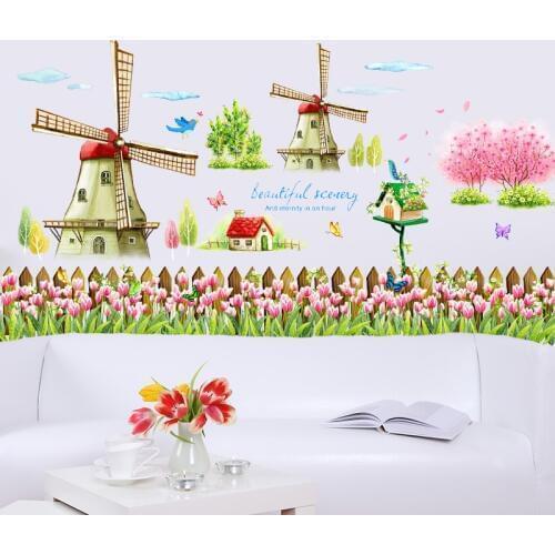 New DIY Tulip Windmill Flower Wall Stickers Family Tree Bedroom Living Room Home Decoration Wall Decal Murals Posters
