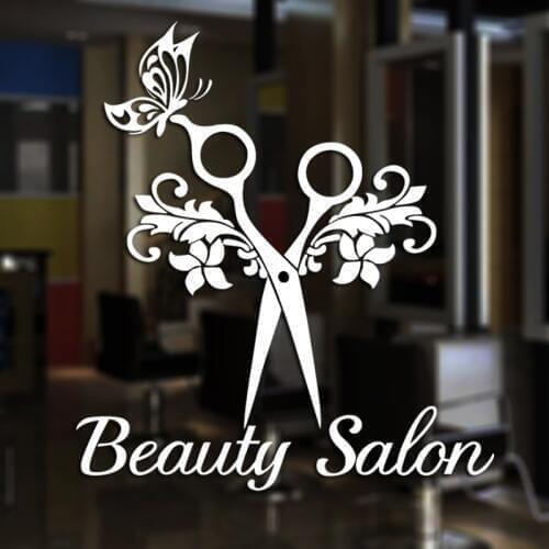 Scissor Beauty Salon Sticker Hair Salon Wall Decal Barber Shop Vinyl Window Decals Decor Mural Hairdresser Glass Sticker