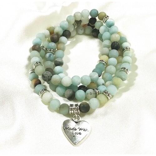 Charm Bracelets 74cm Women Bracelet Nature Amazonite Stone Not Glass Yoga Necklace Good Quality Heart Charm Good Qulity Necklace