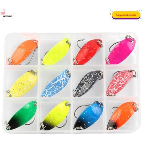 12pcs/lot Set Fishing Lure Minnow Bearking Easy Shiner Chatter Bait Spoon Shaped Horse Mouth Sequin Hard Bait Fishing Tackle Box
