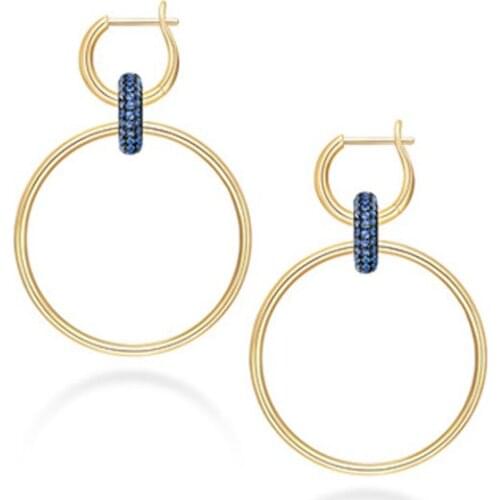 SOELLE New 925 Sterling Silver Gold Color Double Circle Loop Earrings Micro Cubic Zirconia Stones Women Fashion Party Jewelry