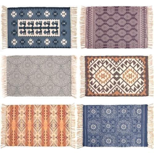 RAYUAN Nordic Style Woven Cotton Mat Carpet Bedside Tatami Floor Mat Dust-proof Anti-skid Doormats 60x90CM 60x130CM