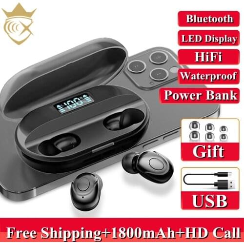 TWS Bluetooth 5.2 Earphones 1800mAh Charging Box Wireless Headphone 9D Stereo Sports Waterproof Earbuds Headsets For Smartphones