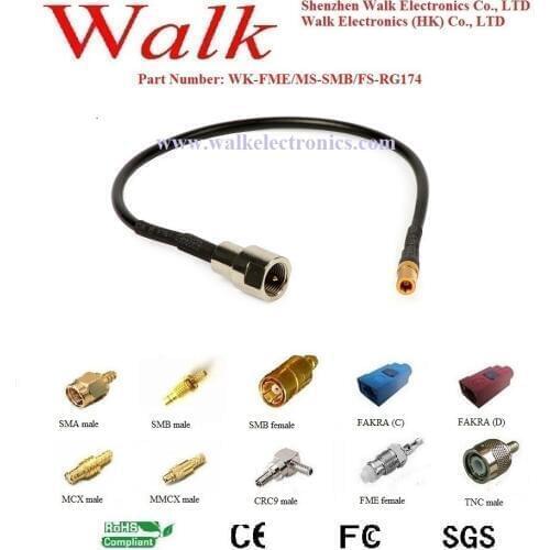 RF cable assembly/Pigtails/Jumper cable/Interface Cable: FME male straight to SMB female straight with RG174