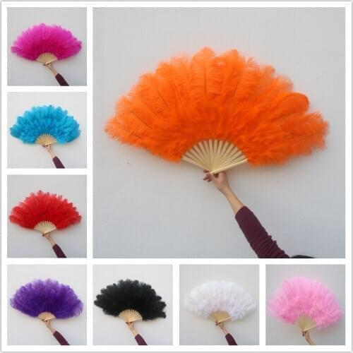 YY-tesco 10pcs/lot Ostrich and Marabou Feather Fan Burlesque Showgirl & Boudoir Decorative Feather Fan Dance Party Wedding Props