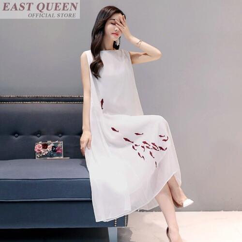 Women summer dresses embroidery sleeveless long dress o-neck loose elegant clothing women patchwork beach dress DD504 L