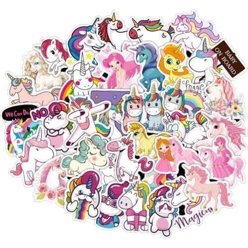 10/30/50PCS Cute Unicorn Waterproof Stickers Car Motorcycle Travel Luggage Phone Guitar Laptop Classic Toy Kid Cool Sticker Gift