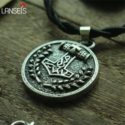 10pcs Small Viking Norse Thors Hammer Circle Pendant Dragonsoul jewelry Mjolnir Necklace