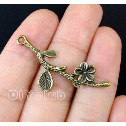60pcs-Antique Bronze Flower Branch Charms 41x16mm