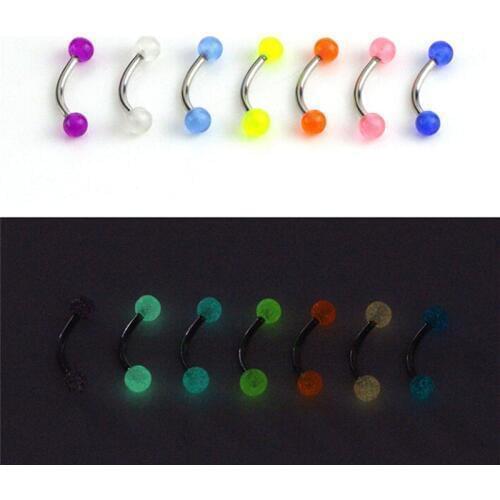 7PCS/Set Glow In The Dark Ball Barbell Eyebrow Rings Bar Tragus Piercing Jewelry